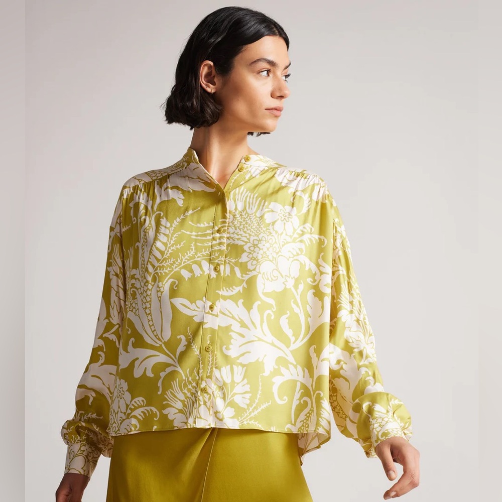 Ted Baker Ayveri Floral Woven Blouse In Yellow Oversized; XS